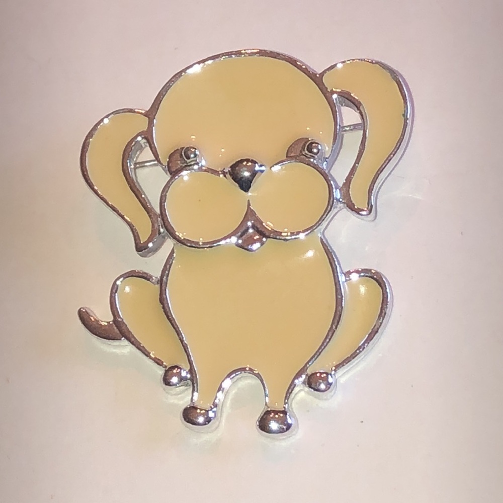 Sarah Coventry Cute Yellow Enamel Dog Pin Brooch